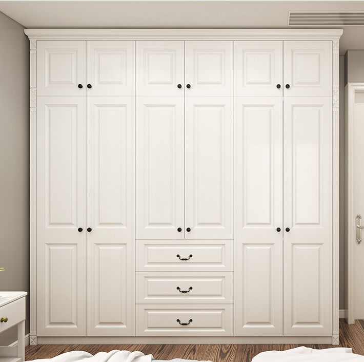 Modern minimalist European-style door wardrobe American light luxury Bedrooms 45 Six doors assembled overall white closet Custom