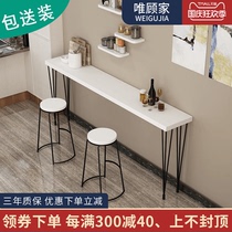 Light luxury white bar table against the wall solid wood custom household marble bar table shop milk tea shop cafe