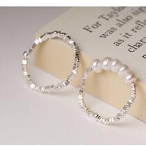 Broken silver irregular design ring natural freshwater pearl ring for women in this year of birth light luxury fashion personality finger