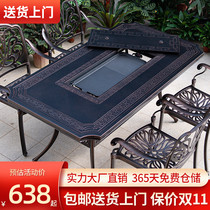 Cast aluminum outdoor barbecue table and chair courtyard outdoor electric oven dining table and chair combination garden iron leisure table and chair
