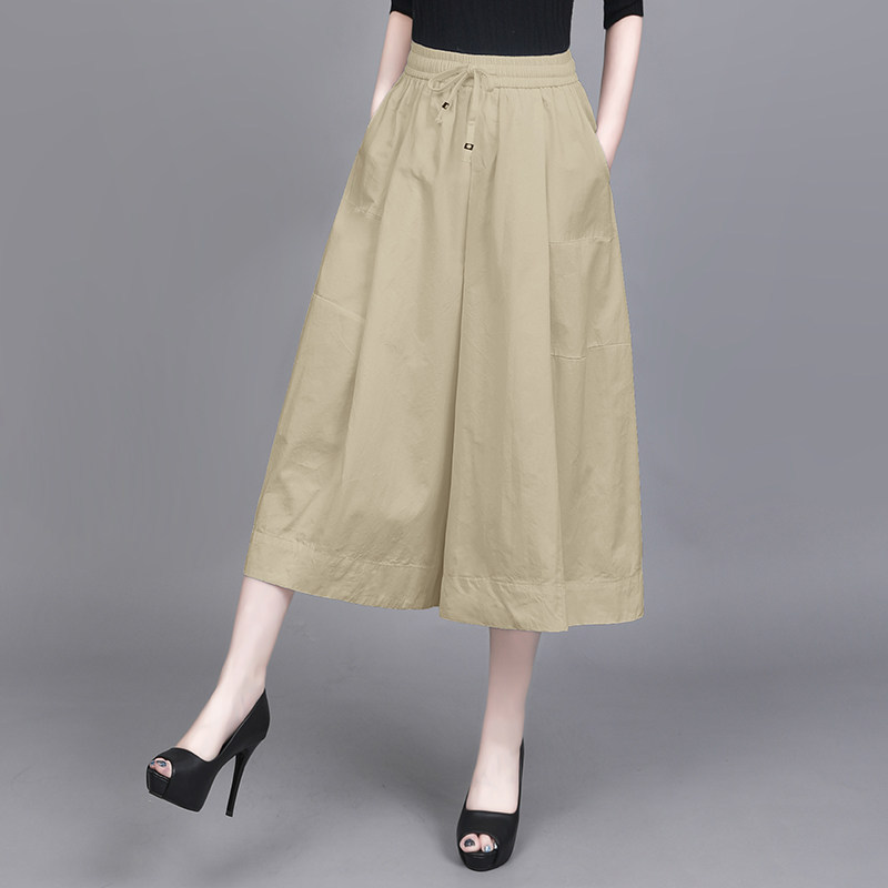 2026 Summer Pure Cotton Wide-Leg Pants for Women, Elastic Waist, Plus Size, Loose Fit, Slimming, Stylish, Petite, Cropped Casual Skirt Pants