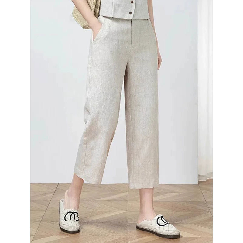 Cotton and Linen Cropped Straight-Leg Pants for Women, Spring/Summer 2026 New Thin Loose Fit Petite Cropped Linen Casual Pants