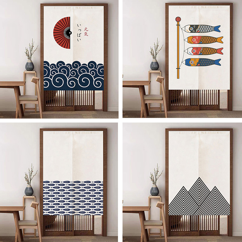Japanese-Style Door Curtain, Kitchen Partition Curtain, Household Bathroom Cabinet Magic Tape Half Curtain, Commercial Use, No Drilling Required