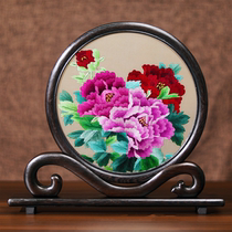 Suzhou hand-embroidered peony living room entrance study room decoration high-end new Chinese style housewarming gift