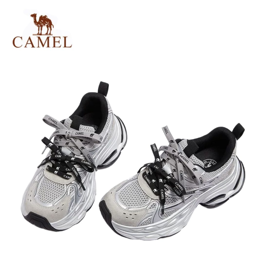 骆驼银河老爹鞋女鞋2026春季新款厚底运动鞋女款银色户外休闲鞋子