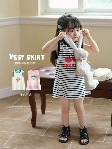 Детское летнее платье без рукавов, юбка, футболка без рукавов для отдыха