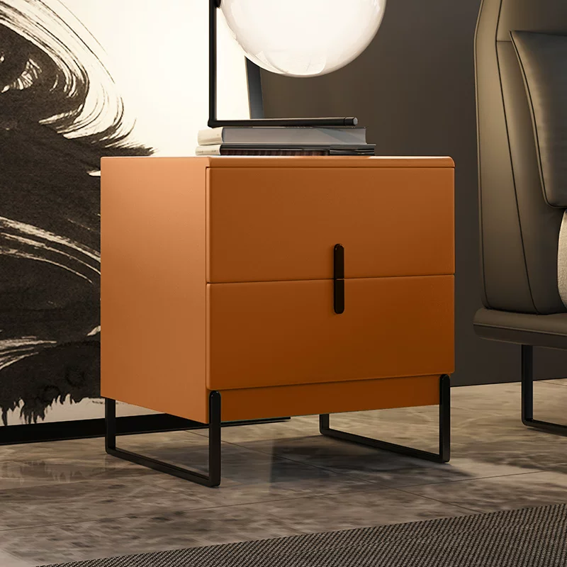 Прикроватная тумбочка Dovinci Nordic из натуральной кожи, простая современная спальня, миниатюрная маленькая роскошная массивная деревянная кожаная тумбочка