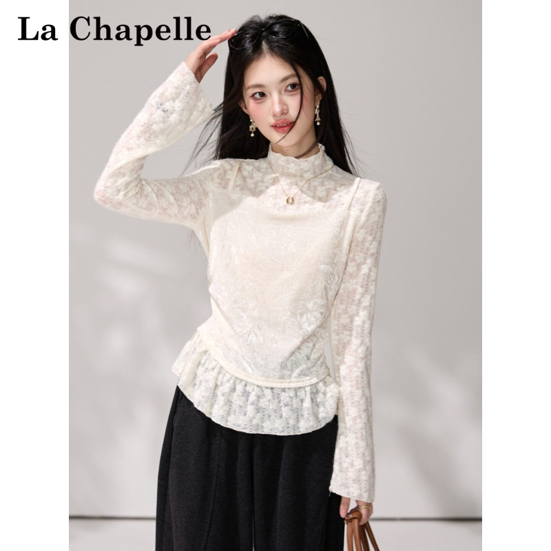 La Chapelle French-Style Elegant Half-High Collar Lace Base Shirt for Women, Beautiful and Unique Top for Spring and Autumn La Chapelle French-Style Elegant Half-High Collar Lace Base Shirt for Women, Beautiful and Unique Top for Spring and Autumn