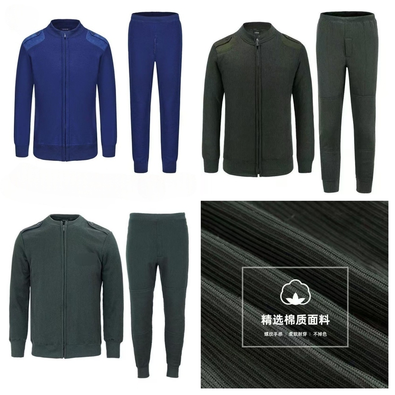 New Style Flame Blue Genuine Fire-Fighting Winter Fleece Jacket and Pants Set for Men, Cold-Proof Zipper Warm Flame Blue Sweater and Pants
