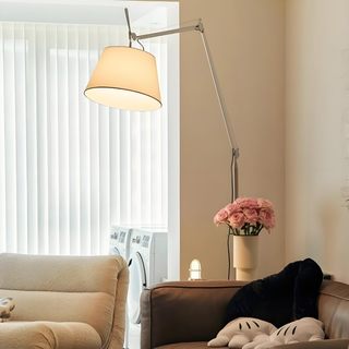 Living Room Floor Lamp Next to the Sofa, Italian Designer Mid-Century Style, Adjustable Swing Arm, Telescopic Fishing Lamp
