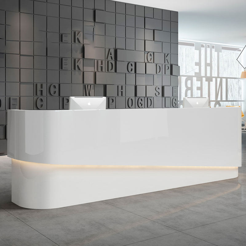 Reception Desk Front Desk White Baking Varnish Front Office Company Arc Bar Counter Beauty Institute Cashier Counter Early Teach Kindergarten Front Desk
