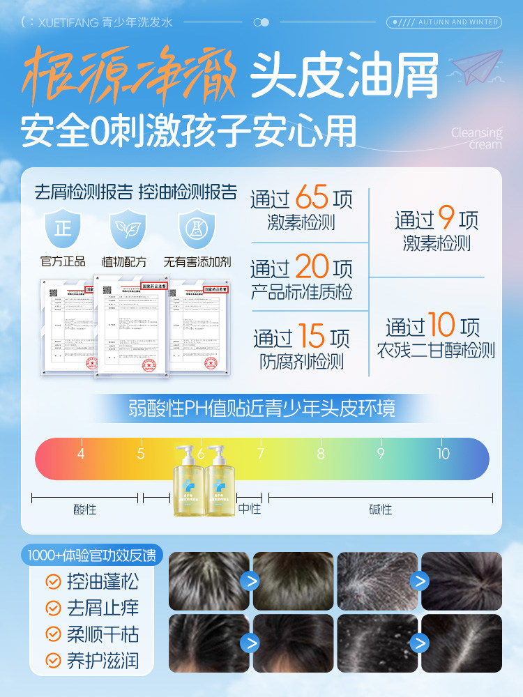 Anti-Dandruff Shampoo for Teenagers, Boys and Girls, Students and Children, Special Oil Control, Fluffy and Anti-Itching, Official Authentic Product Number One