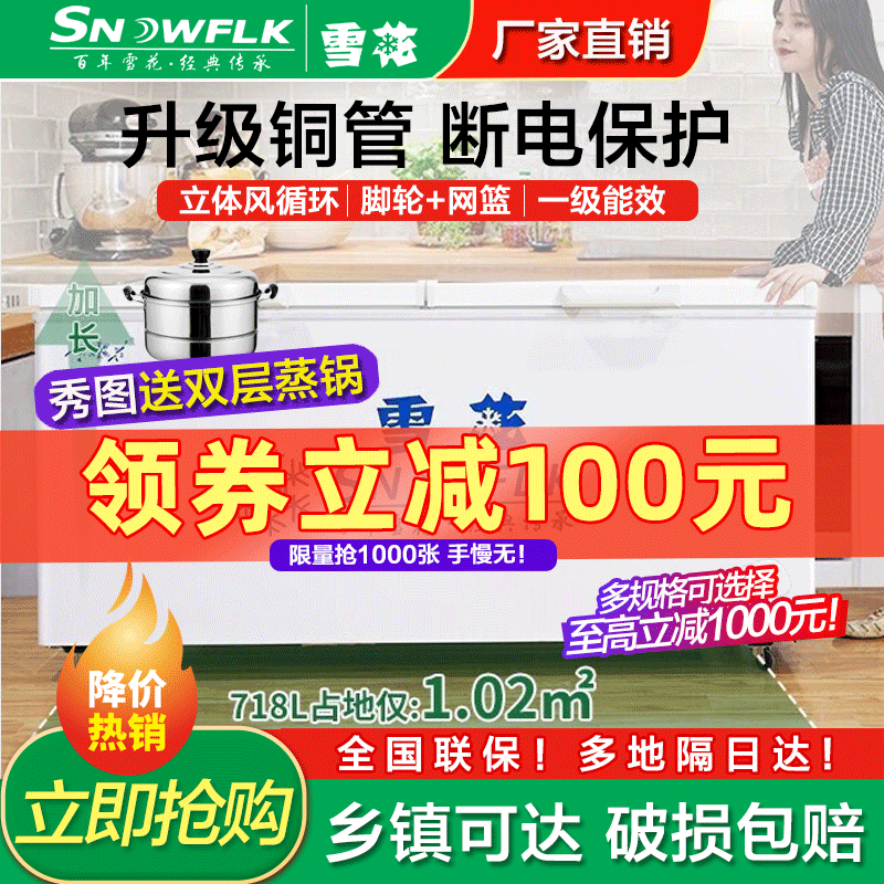 Купить Замораживатель рекламы 雪花单温商用冰柜卧式冰箱冷藏冷冻节能大容量雪糕展示柜冷柜 в интернет ...