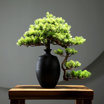 Large vase Flower pot simulation flower New Chinese living room decoration Floral art welcome pine bonsai black pottery flower ornaments