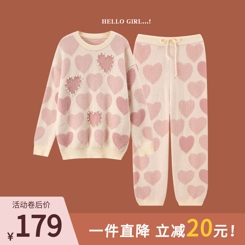 Sleepwear Woman Spring Autumn Winter Long Sleeve Coral Suede Sweet and cute Japanese Knitted Soft Cotton Loving Home Suit Suit