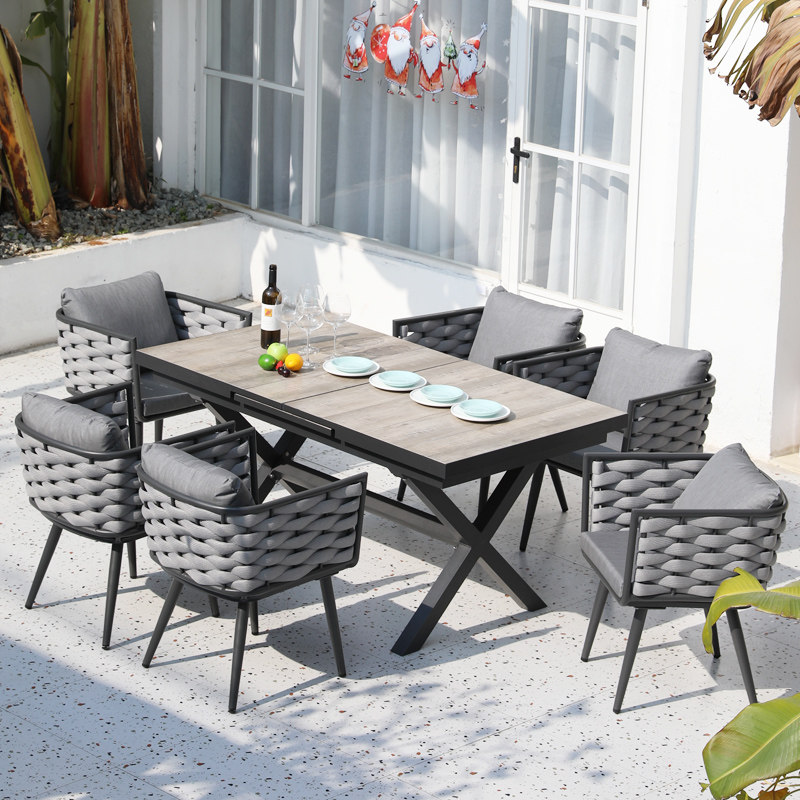 Outdoor table and chairs courtyard villa garden open-air telescopic long table furniture leisure courtyard homestay table and chair combination designer