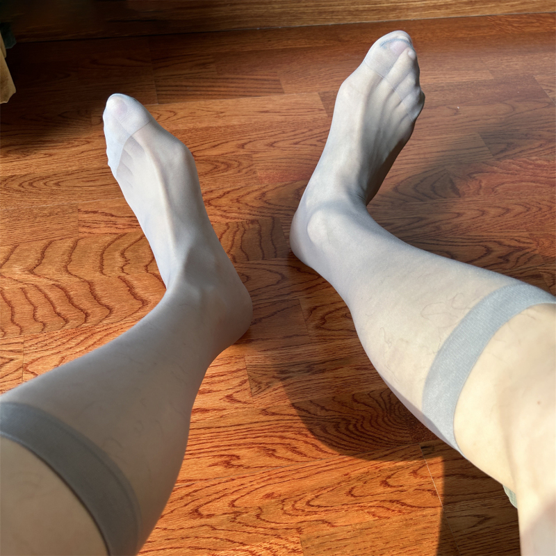 3 Pairs of Men's Sexy Transparent Stockings with Reinforced Toes, Mid-Calf Plain Ultra-Thin Business Suit Japanese-Style Leather Shoes Long Socks