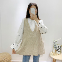 Pregnant womens shirt spring and autumn suit new long sleeve big lapel polo point bottom dress fashion large size loose two-piece set