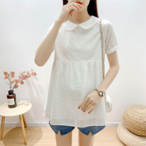 Maternity Shirt 2021 Summer New Short Sleeve Korean Cotton Top Fashion Large Size Loose Doll Collar Shirt