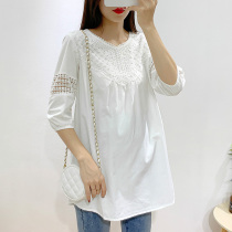 Pregnant women Autumn new mid-sleeve jacket fashion large size loose Korean version of foreign style long Joker cotton T-shirt