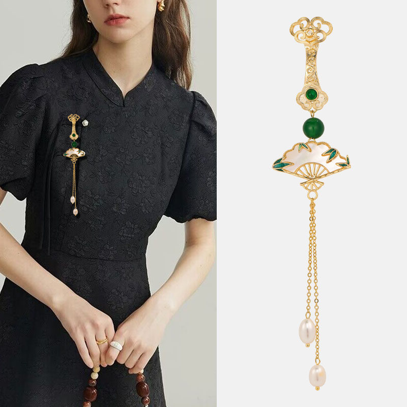 Pearl Bay Shell Fan Brooch Sternpin Qipao Press Cardio-style New Chinese Flow Su Ruyi Buckle Pendant Suit Hanfu Accessories-Taobao