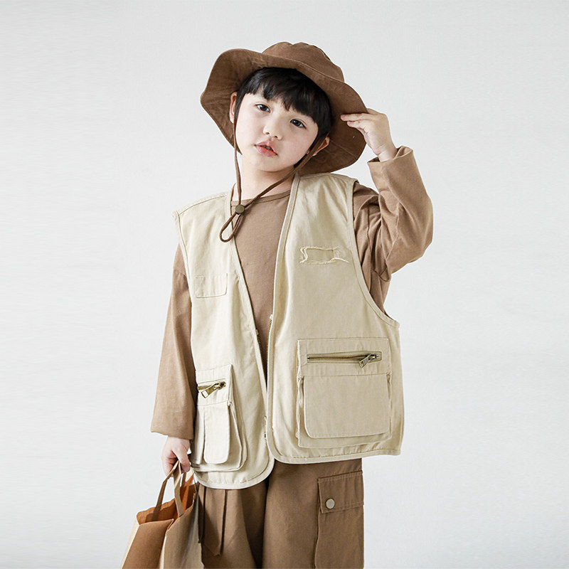 odddetails boys tooling waistcoat spring and autumn children sleeveless blouses CUHK children's three-dimensional pull-up vest