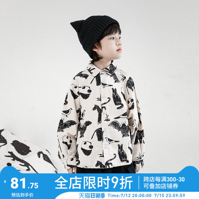 odddetails boy animal printed shirt spring and autumn in fashion foreign blouses CUHK child loose casual shirt