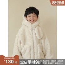 oddtails boys lambskin jacket thickened 2021 new medium and large childrens winter clothes bear ears hooded top