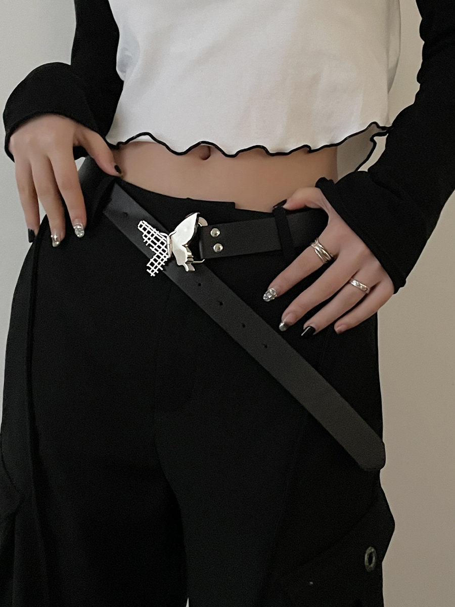 Gürtel Damen New Trim Butterfly Schwarz Vielseitiger Gürtel Jeansgürtel_voghion.com