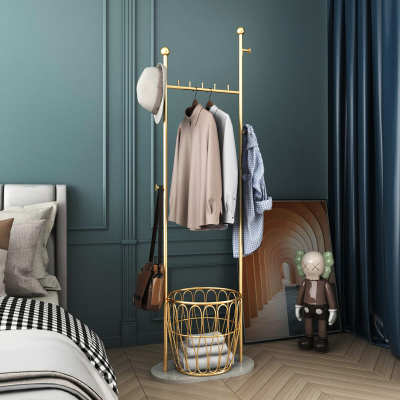 Light luxury Wrought iron hanger Floor-to-ceiling bedroom household shelf Modern simple coat rack Marble hanger Net red