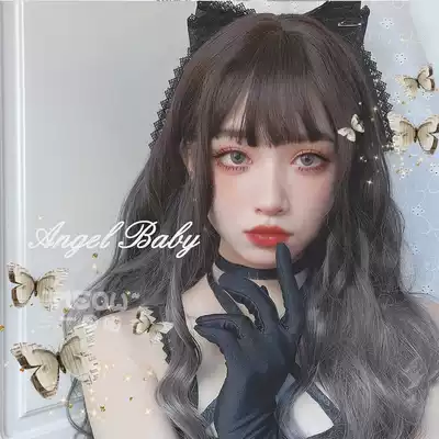 Mouthful meow gradient wig Female long hair Air Liuhai long straight hair Net Red fashion gray jk daily round face fake hair