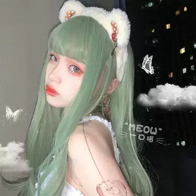 Mouthful meow wig female jk long hair net red natural fluffy Japanese girl lolita face repair color full headgear
