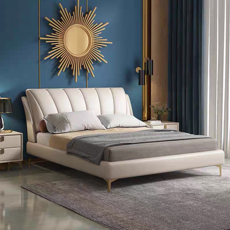 Modern light luxury Italian leather bed simple master bedroom high-end soft bag bed 1 8 double bed net celebrity ins wedding