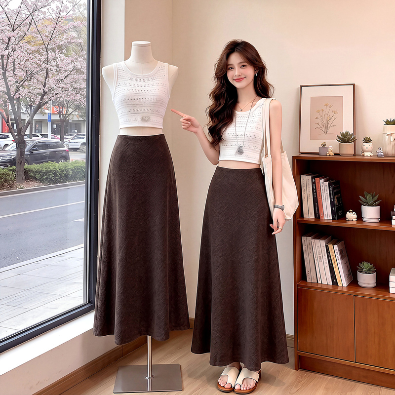 Melard Coffee-Colored Women's Skirt 2026 Autumn Plus-Size High-Waisted Slimming A-Line Mid-Length Fishtail Skirt