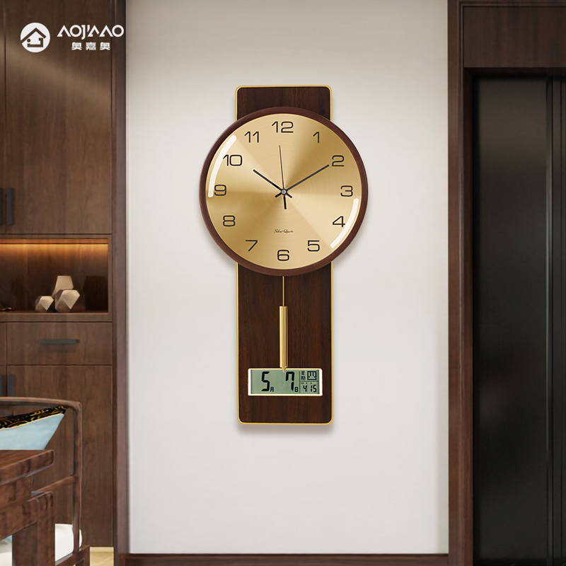 Perpetual calendar wall clock living room punch-free decorative wall clock new Chinese minimalist clock home mute quartz clock