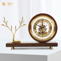 Chinese solid wood seat bell desktop light extravagant clock living-room desktop decoration home fashion swing piece retro quartz clock
