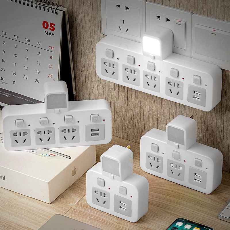 Multi-function wireless socket converter plug one-turn multi-jack panel Household night light with USB plug plug board