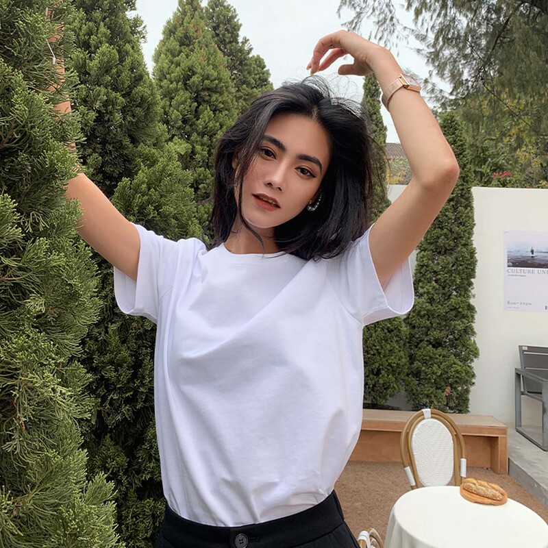 Song Xiaoniu White T-Shirt for Women, Short-Sleeved, Pure Cotton, New Style, Regular Shoulder, High-End Women's T-Shirt, Loose Fit, Black Song Xiaoniu White T-Shirt for Women, Short-Sleeved, Pure Cotton, New Style, Regular Shoulder, High-End Women's T-Shirt, Loose Fit, Black