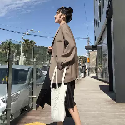 2021 Korean version of loose suit jacket casual retro design sense Hong Kong style chic spring and autumn suit jacket women