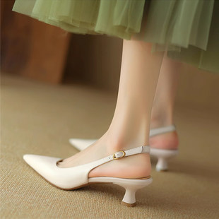 Гонконг кожа нет размера на складе 3 см маленький каблук чалма сандалии Женщина 2025 новый летний натуральная кожа наконечник обувь женская