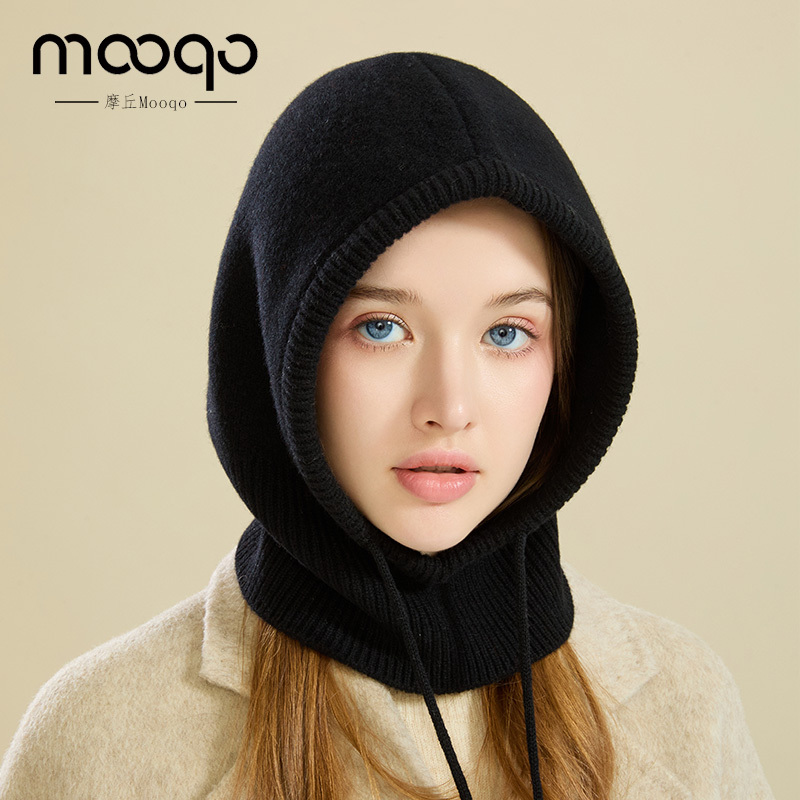 100% Pure Wool Hat and Scarf Combo for Women, Autumn and Winter Hooded Scarf, Neck Warmer, Dual-Use Thickened Balaclava