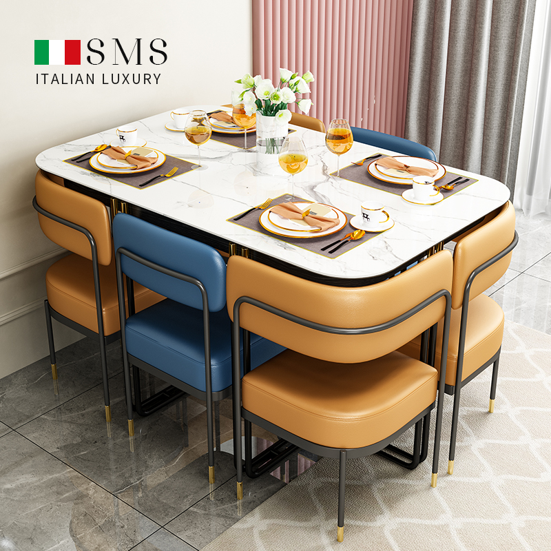 Telescopic Province Space Light Lavish Rockboard Dining Table And Chairs Combine Modern Minima Home Small Household Type Multifunction Nordic Eating