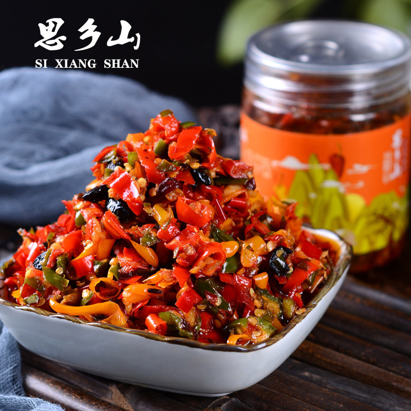 Sixiang Mountain three color pretzels 280g * 2 bottles Hunan fragrant and spicy open stomach mixed with chopped chili sauce Next meal Dish Condiments