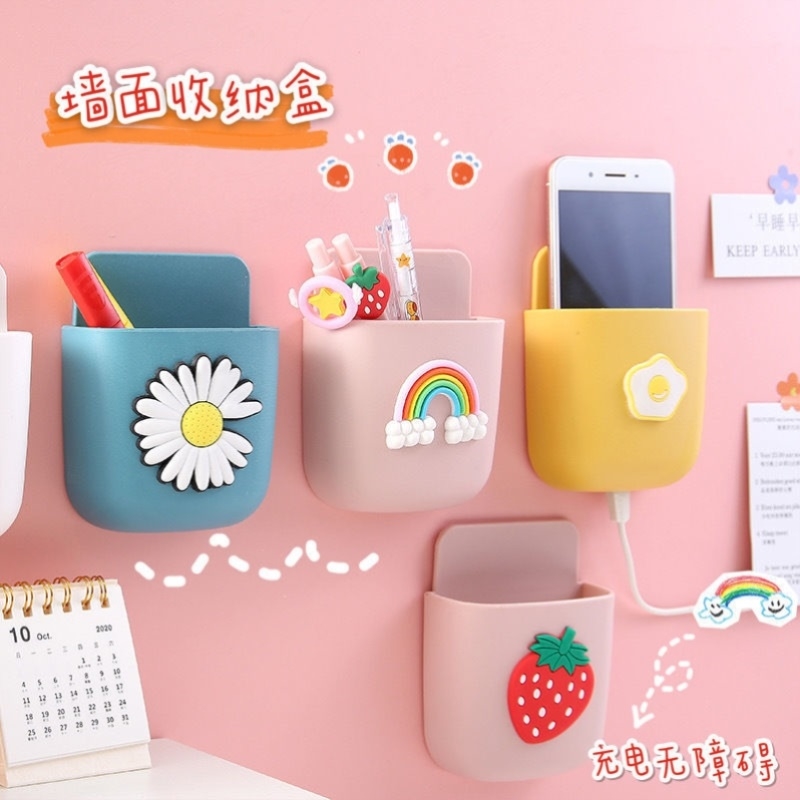Cute ins toilet accommodating box Cartoon headboard Mobile phone rack stationery make-up brush wall Wall-mounted Shelve 