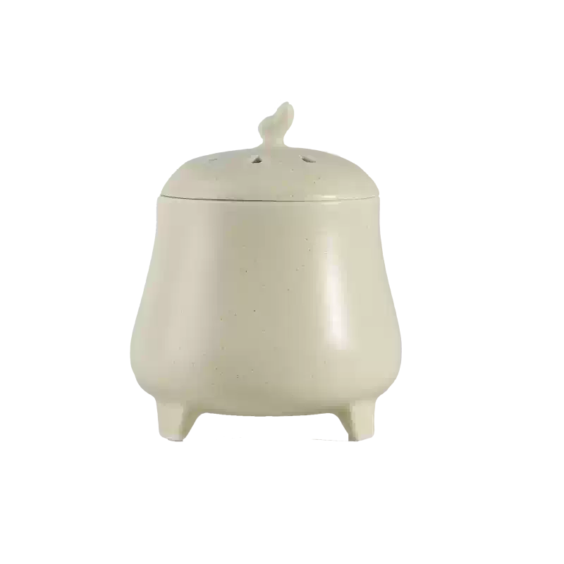 西匠月牙白釉三足高足鼎式炉仿古手工陶瓷盘香炉景德镇白瓷香薰炉