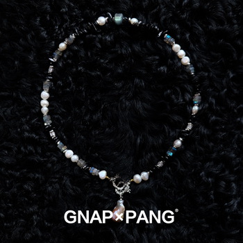 Starry night black tourmaline moonstone pearl necklace