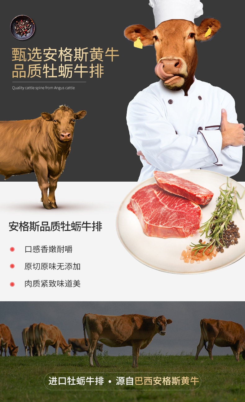 巴西进口 板腱牛排 新鲜原切不腌制无添加 1000g 5-6片 图1