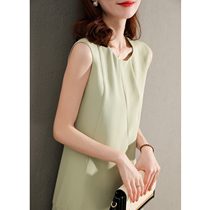 Fan-style green acetate satin finish with sleeveless dress and dress lady summer 2021 new medium long show to show fashion immortals