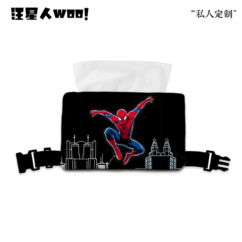 Marvel Spider-Man Themed Fabric Tissue Box, Car-Mounted Tissue Box with Strap, Armrest Storage Tissue Box, Gift for Friends