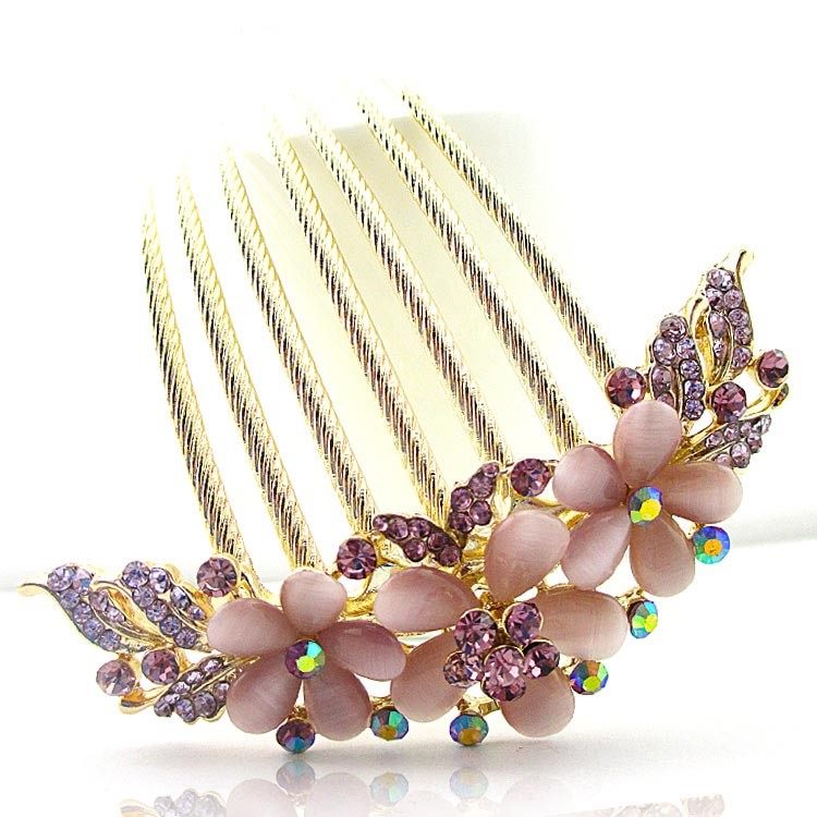 Korean rhinestone cat's eye flower hair comb, hair accessory, hairpin, hair clip, bun hair accessory, mother's head ornament